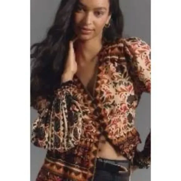 Farm Rio x Anthropologie Long-Sleeve V-Neck Printed Blouse - Picture 3 of 8
